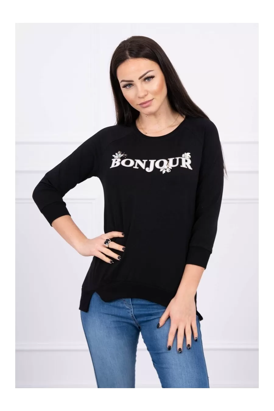 Juoda palaidinė su užrašu "Bonjour" kaina tik 7,02 €