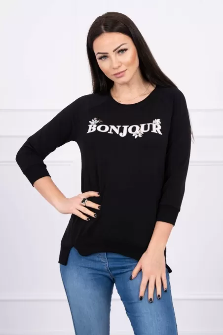 Juoda palaidinė su užrašu "Bonjour" kaina tik 7,02 €