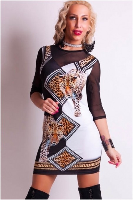 Juoda/balta suknelė su leopardais