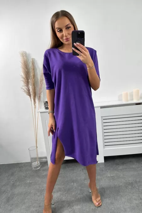 Violetinė suknelė su skeltuku GR-9335 kaina tik 10,33 €