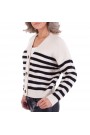 Baltas dryžuotas moteriškas megztinis