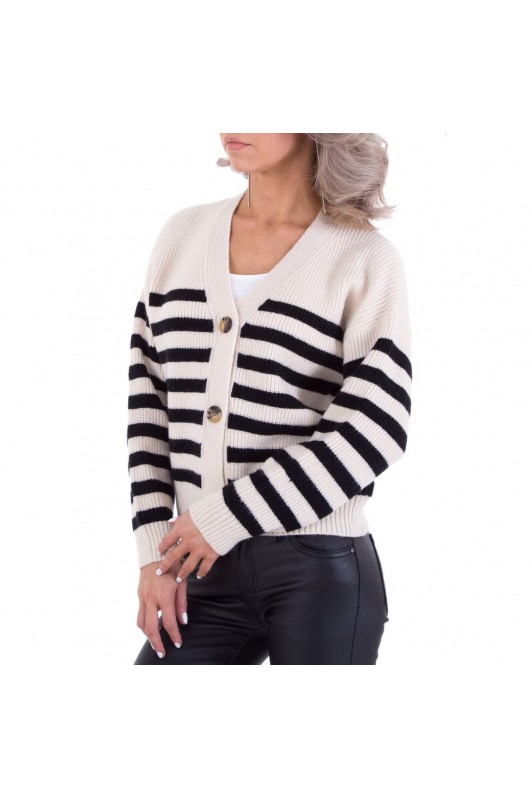 Baltas dryžuotas moteriškas megztinis